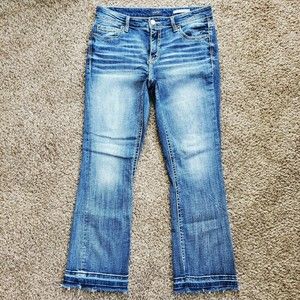 Daytrip Buckle Virgo Bootcut Womens Size 30S Blue Jeans Mid Rise Stretch Raw Hem